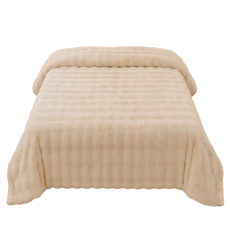 FRAZADA PREMIUN 2 PLAZA TEXTURIZADA COLOR BEIGE - 4