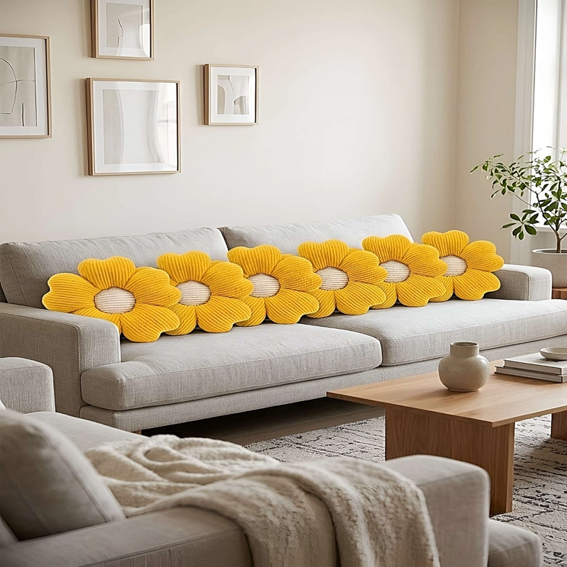 JUEGO DE 6 COJINES EN FORMA DE FLOR AMARILLO - 1