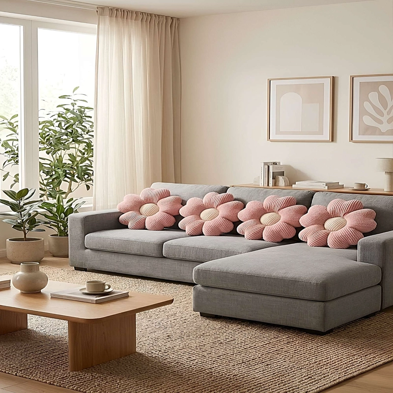 JUEGO DE 4 COJINES EN FORMA DE FLOR ROSA - 1