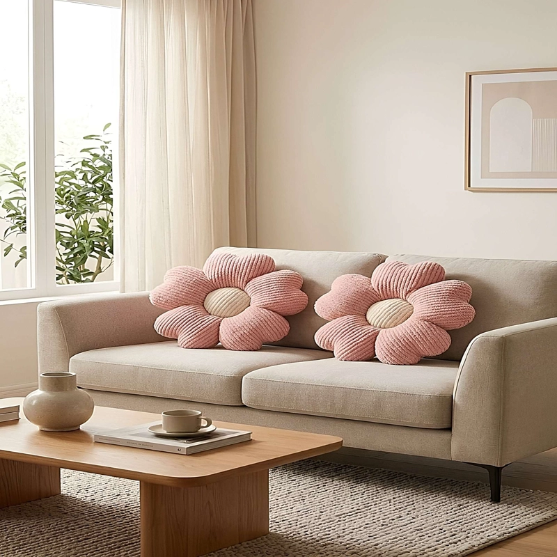 JUEGO DE 2 COJINES EN FORMA DE FLOR ROSA - 1