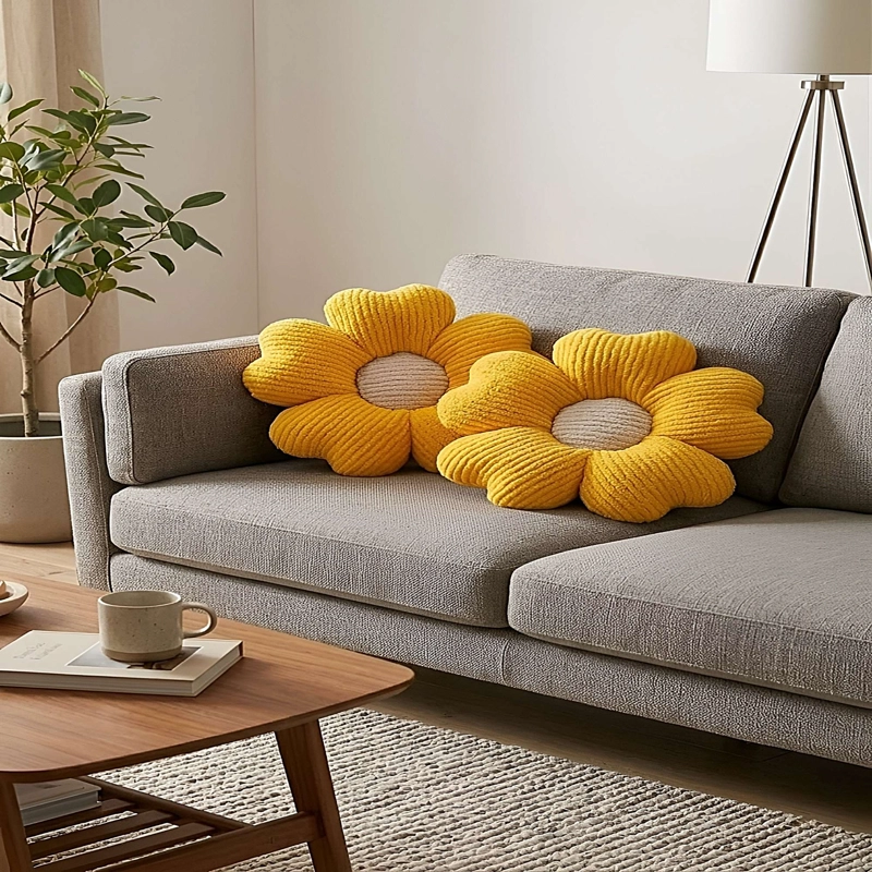 JUEGO DE 2 COJINES EN FORMA DE FLOR AMARILLO - 1