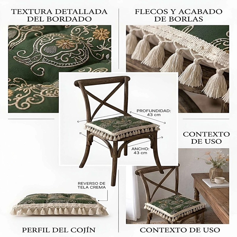 JUEGO DE 4 COJINES PARA SILLAS VERDE - 3