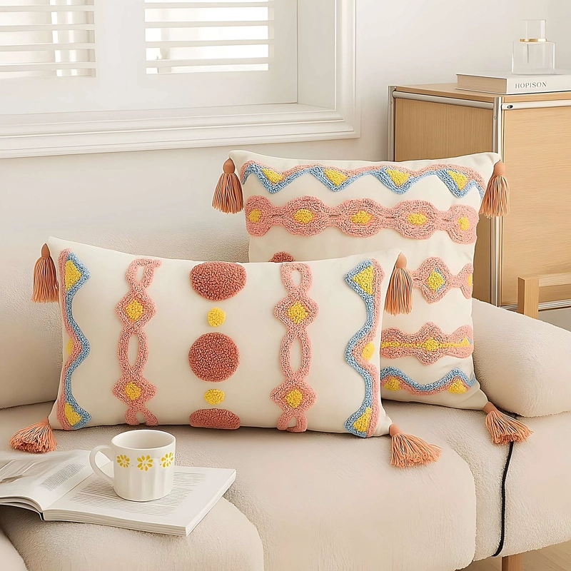 KIT DE 4 FUNDAS DE COJIN BORDADA 2 DE 45X45 CM Y 2 DE 30X50 CM F2 - 3