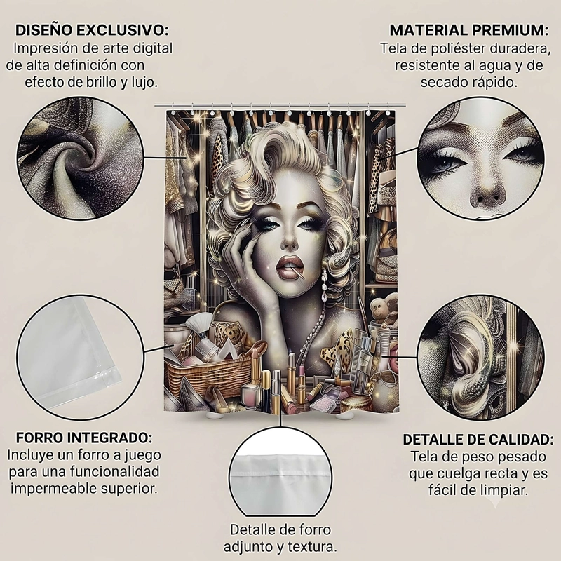 CORTINA DE BAÑO PREMIUM 180X180 CM CON FORRO BLANCO  CB12 - 4