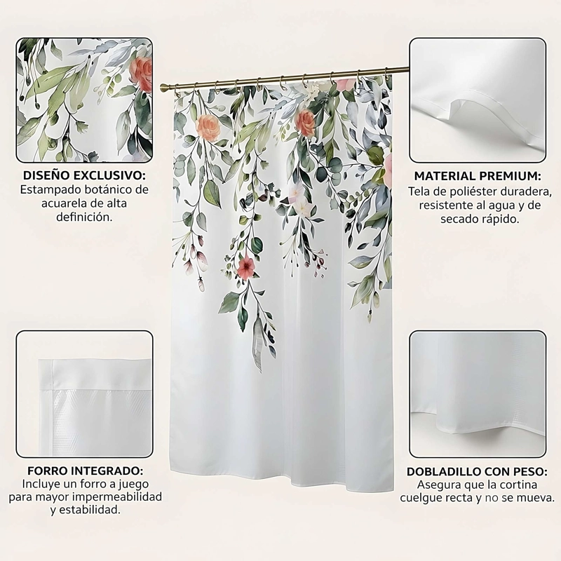 CORTINA DE BAÑO PREMIUM 180X180 CM CON FORRO BLANCO  CB09 - 4