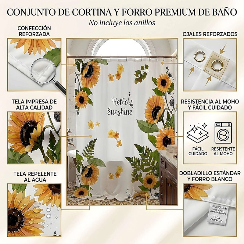 CORTINA DE BAÑO PREMIUM 180X180 CM CON FORRO BLANCO  CB06 - 4