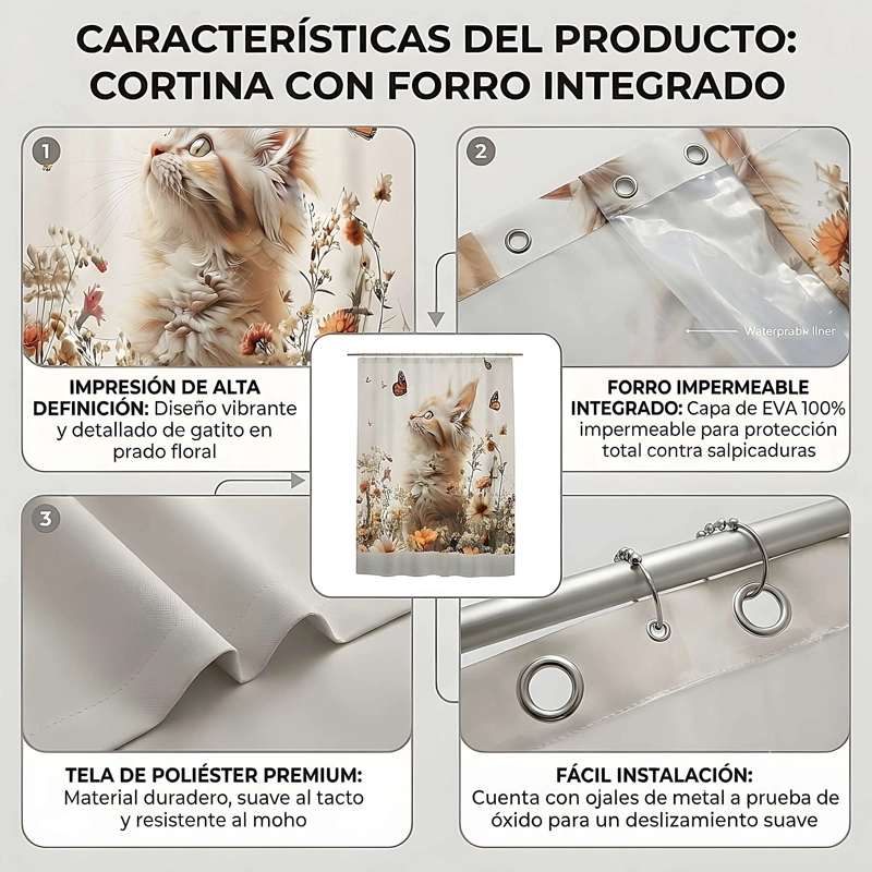 CORTINA DE BAÑO PREMIUM 180X180 CM CON FORRO BLANCO  CB04 - 4