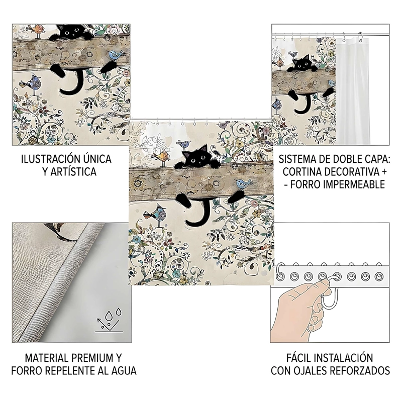 CORTINA DE BAÑO PREMIUM 180X180 CM CON FORRO BLANCO  CB02 - 4