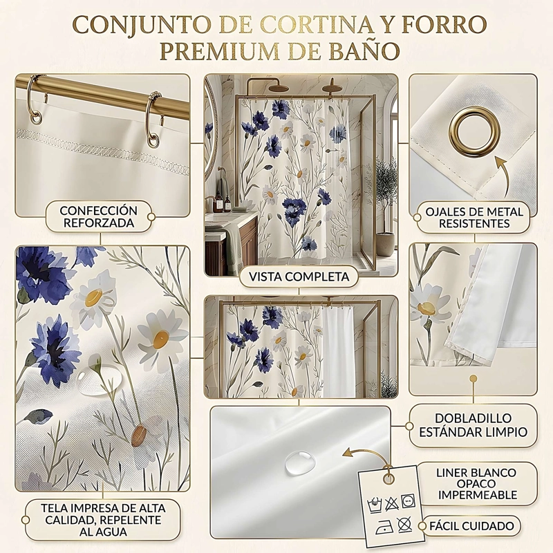 CORTINA DE BAÑO PREMIUM 180X180 CM CON FORRO BLANCO  CB16 - 4