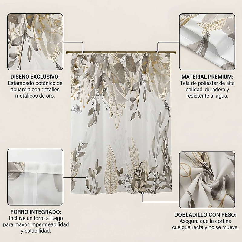 CORTINA DE BAÑO PREMIUM 180X180 CM CON FORRO BLANCO  CB11 - 4