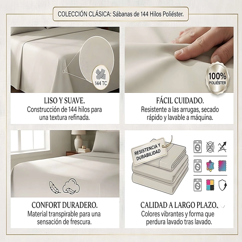 KIT DE SABANAS DE 144 HILOS KING W3 - 4