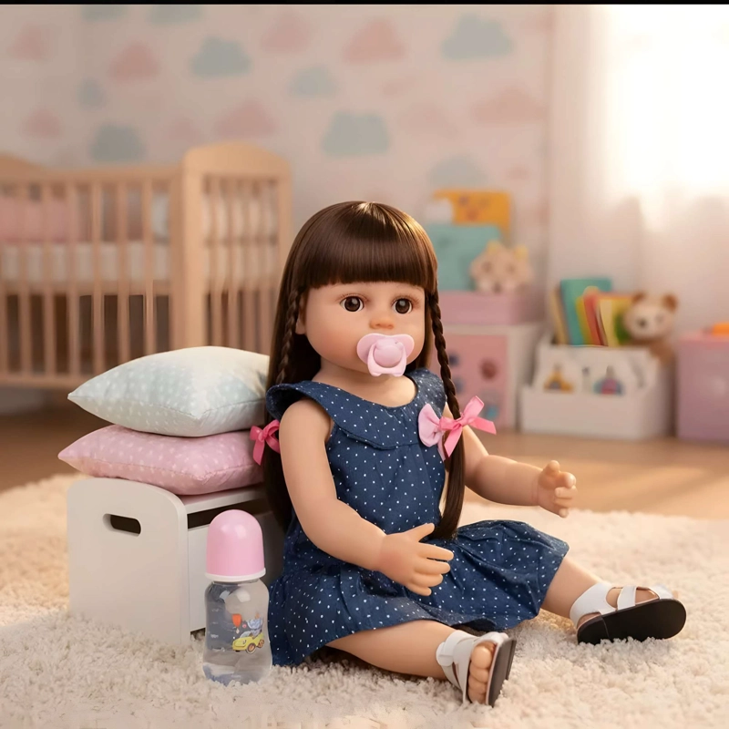 ADORABLE MUÑECA REALISTA CABELLO CASTAÑO 55CM - 2
