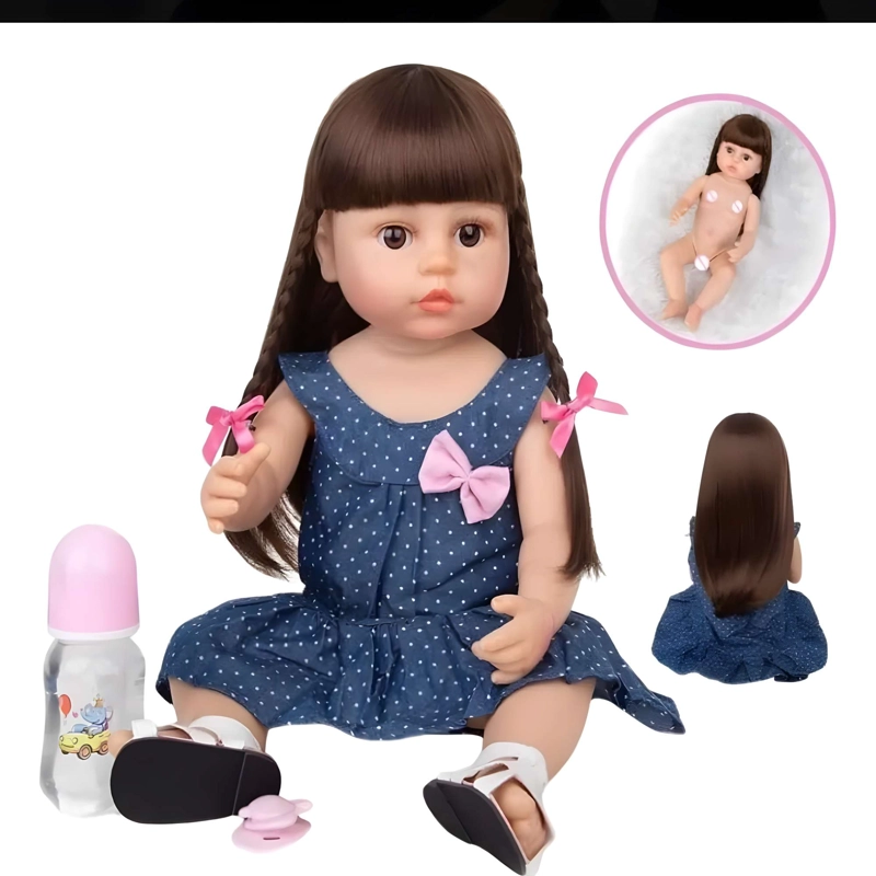 ADORABLE MUÑECA REALISTA CABELLO CASTAÑO 55CM - 3