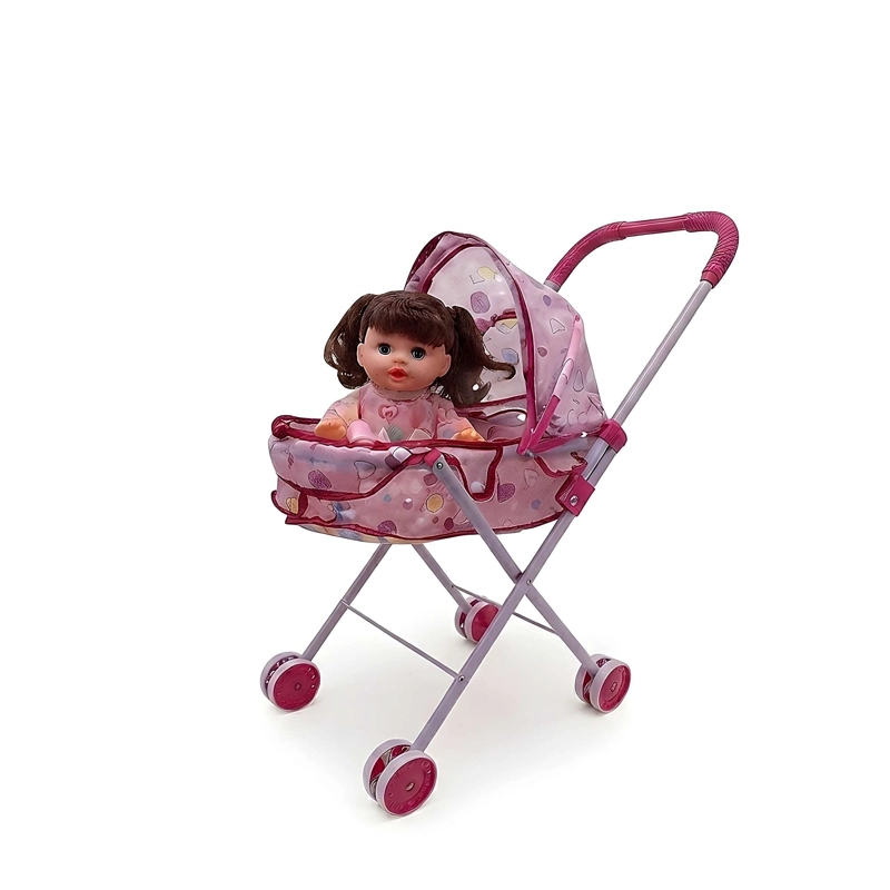 COCHE CUNA MAS MUÑECA METALICO GRANDE ROSADO - 3