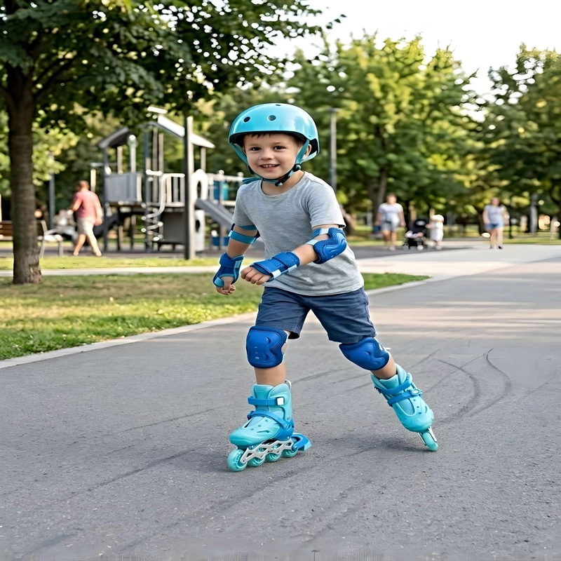 EQUIPO COMPLETO DE PATINAJE CON ACCESORIOS DE PROTECCION TALLA M (35-38) CELESTE - 2