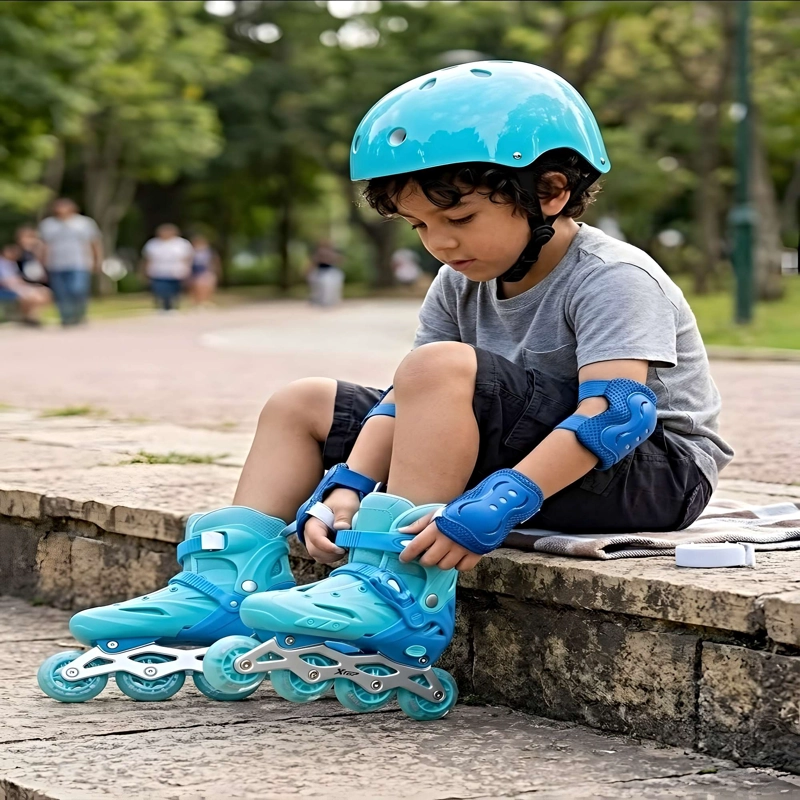 EQUIPO COMPLETO DE PATINAJE CON ACCESORIOS DE PROTECCION TALLA M (35-38) CELESTE - 4