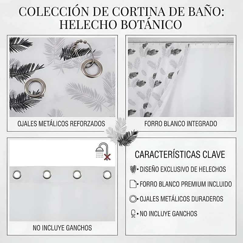 CORTINA DE BAÑO PREMIUM 180X180 CM CON FORRO BLANCO  CB23 - 4