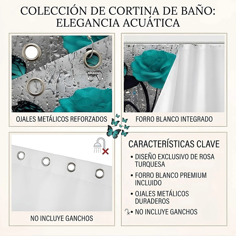CORTINA DE BAÑO PREMIUM 180X180 CM CON FORRO BLANCO  CB26 - 4
