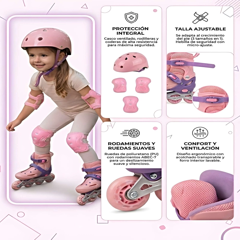 EQUIPO COMPLETO DE PATINAJE CON ACCESORIOS DE PROTECCION TALLA M (35-38) MULTICOLOR - 5