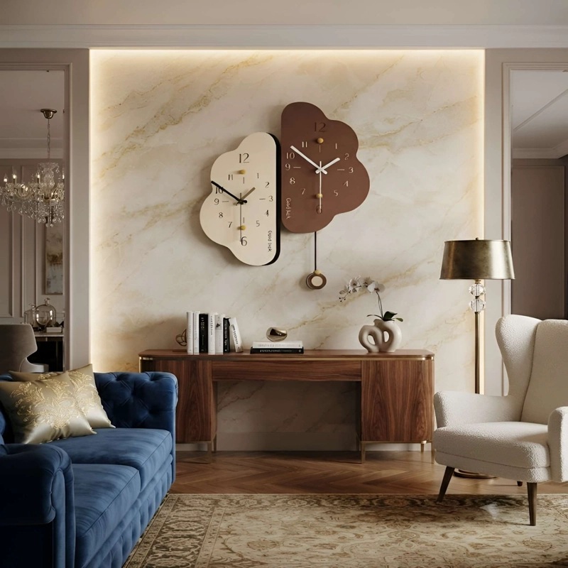 RELOJ DE PARED DECORATIVO CON PENDULO COLOR CAFE - 1