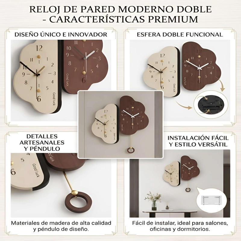 RELOJ DE PARED DECORATIVO CON PENDULO COLOR CAFE - 4