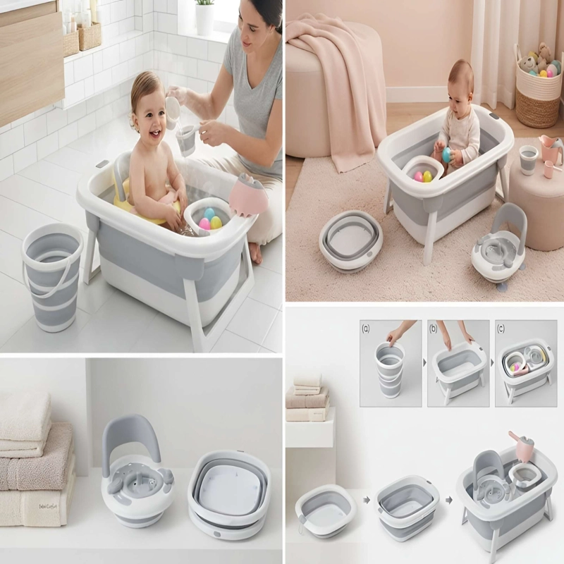 BAÑERA ERGONOMICA CON MULTIPLES ACCESORIOS COLOR GRIS - 3