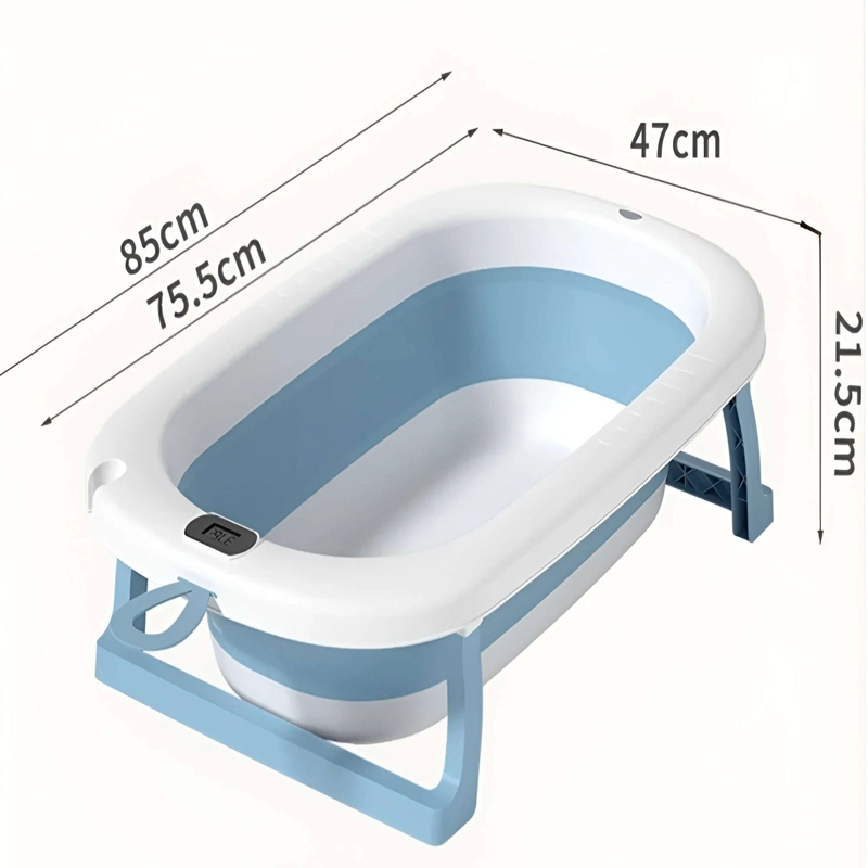 BAÑERA CON TERMOMETRO Y COJIN ERGONOMICO CON DISEÑO DE BALLENAS COLOR AZUL - 4