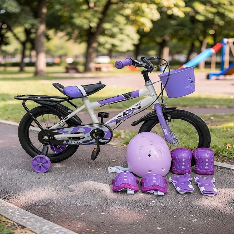 BICICLETA INFANTIL ARO 12 CON RUEDITAS MAS KIT DE SEGURIDAD LILA - 1