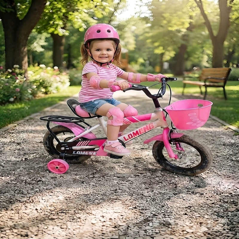 BICICLETA INFANTIL ARO 12 CON RUEDITAS MAS KIT DE SEGURIDAD ROSADO - 4