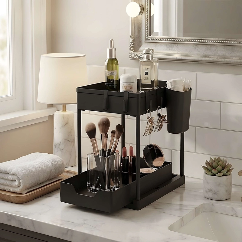 ESTANTE ORGANIZADOR DESLIZANTE DE DOBLE NIVEL PARA BAÑO, COCINA U OFICINA - 2