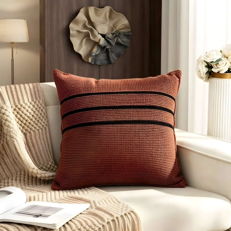 CONJUNTO DE 2 FUNDAS DE COJIN CON DISEÑO DE RAYAS COLOR MARRON - 2