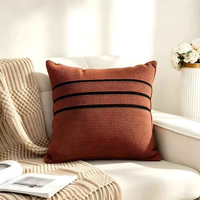 CONJUNTO DE 2 FUNDAS DE COJIN CON DISEÑO DE RAYAS COLOR MARRON - 3
