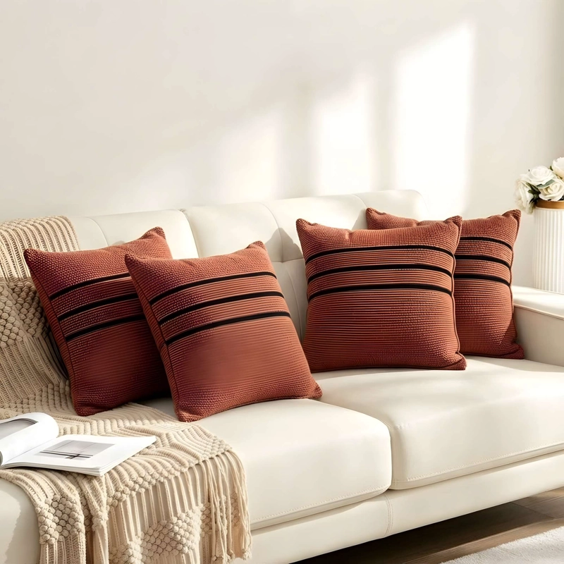 CONJUNTO DE 2 FUNDAS DE COJIN CON DISEÑO DE RAYAS COLOR MARRON - 4