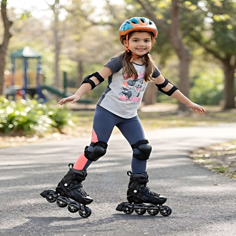 PATIN LINEAL CON LUCES MAS KIT COMPLETO TALLA S 31-34 NEGRO - 1