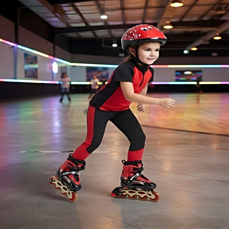 PATIN LINEAL CON LUCES MAS KIT COMPLETO TALLA S 31-34 ROJO - 1
