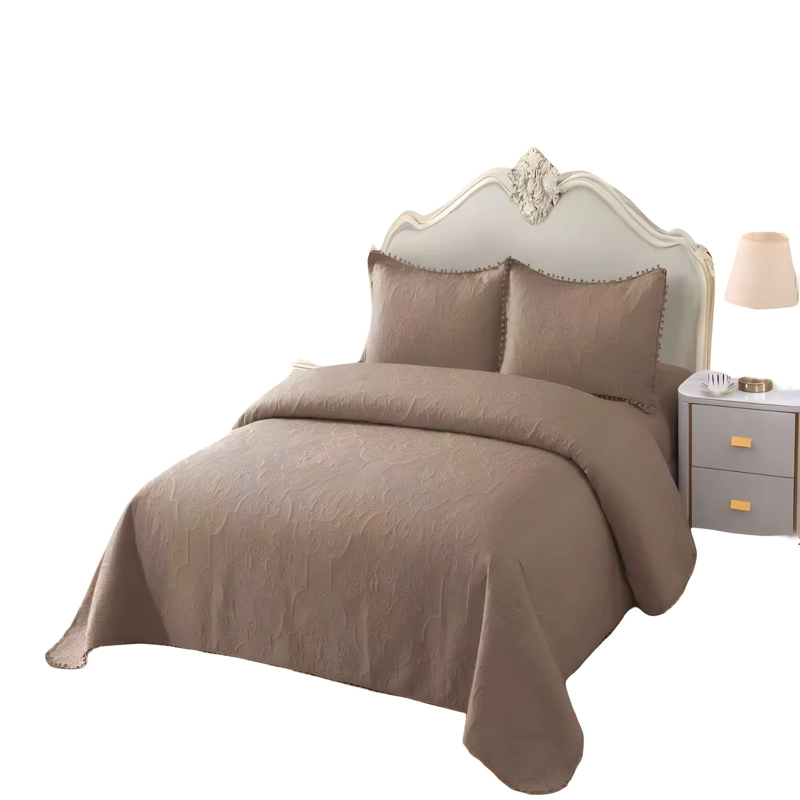 CUBRECAMA VERSATIL CON POMPONES 2 PLAZA COLOR MARRON - 4