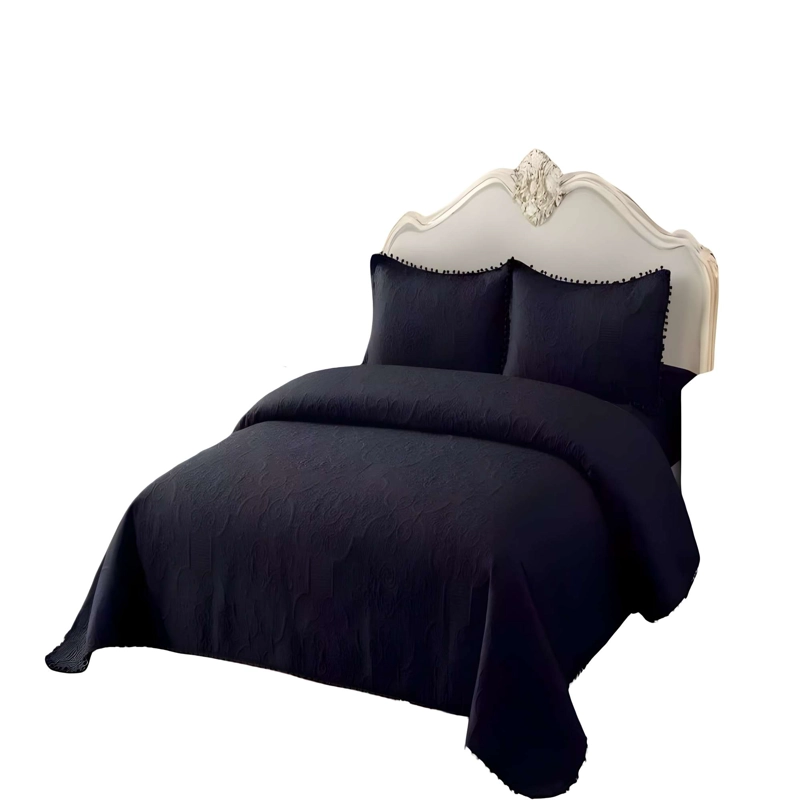 CUBRECAMA VERSATIL CON POMPONES 1,5P COLOR NEGRO - 4
