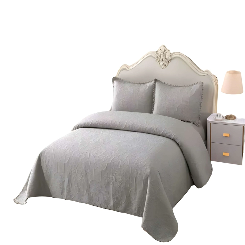 CUBRECAMA VERSATIL CON POMPONES 1,5P COLOR GRIS - 4