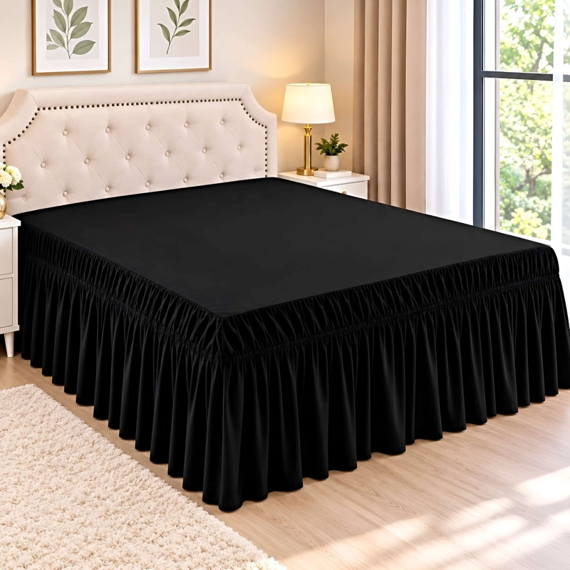 FALDON DECORATIVO PARA CAMA SIN FUNDA 2 PLAZAS NEGRO - 2
