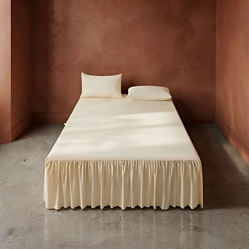 FALDON DECORATIVO PARA CAMA SIN FUNDA PLAZA Y MEDIA BEIGE - 2