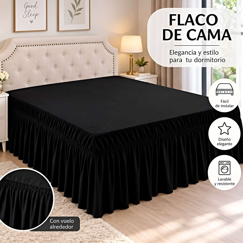 FALDON DECORATIVO PARA CAMA SIN FUNDA KING NEGRO - 3