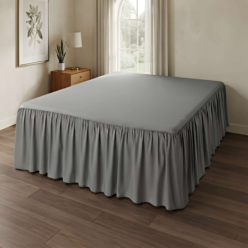 FALDON DECORATIVO PARA CAMA SIN FUNDA PLAZA Y MEDIA GRIS - 4
