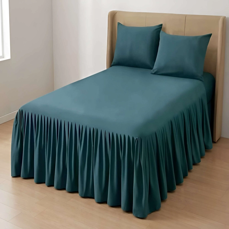 FALDON DECORATIVO PARA CAMA SIN FUNDA PLAZA Y MEDIA VERDE - 1