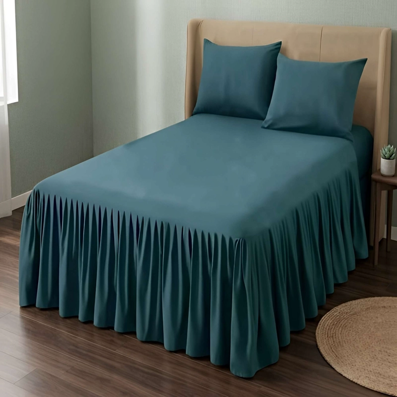 FALDON DECORATIVO PARA CAMA SIN FUNDA PLAZA Y MEDIA VERDE - 4