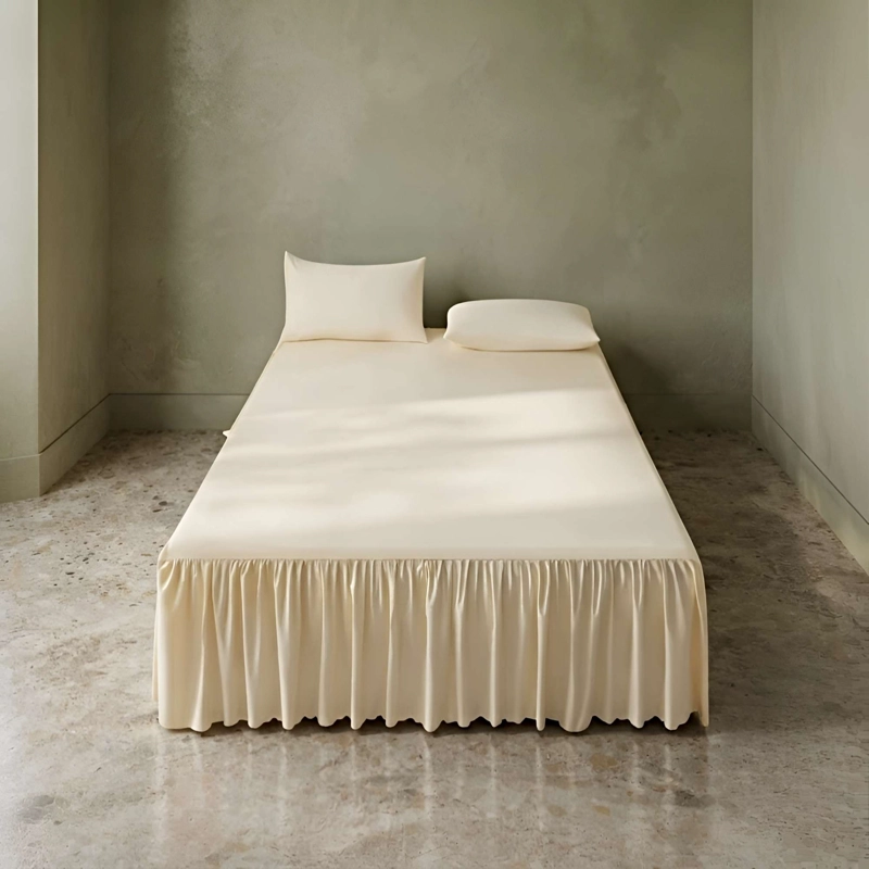 FALDON DECORATIVO PARA CAMA SIN FUNDA 2 PLAZAS BEIGE - 1