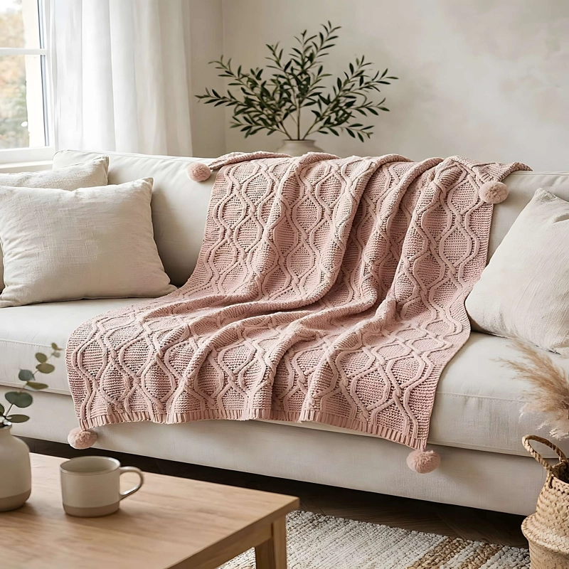 MANTA ELEGANTE CON POMPON 150X130 CM M02 - 2