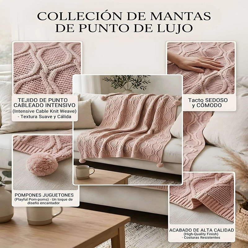 MANTA ELEGANTE CON POMPON 150X130 CM M02 - 4
