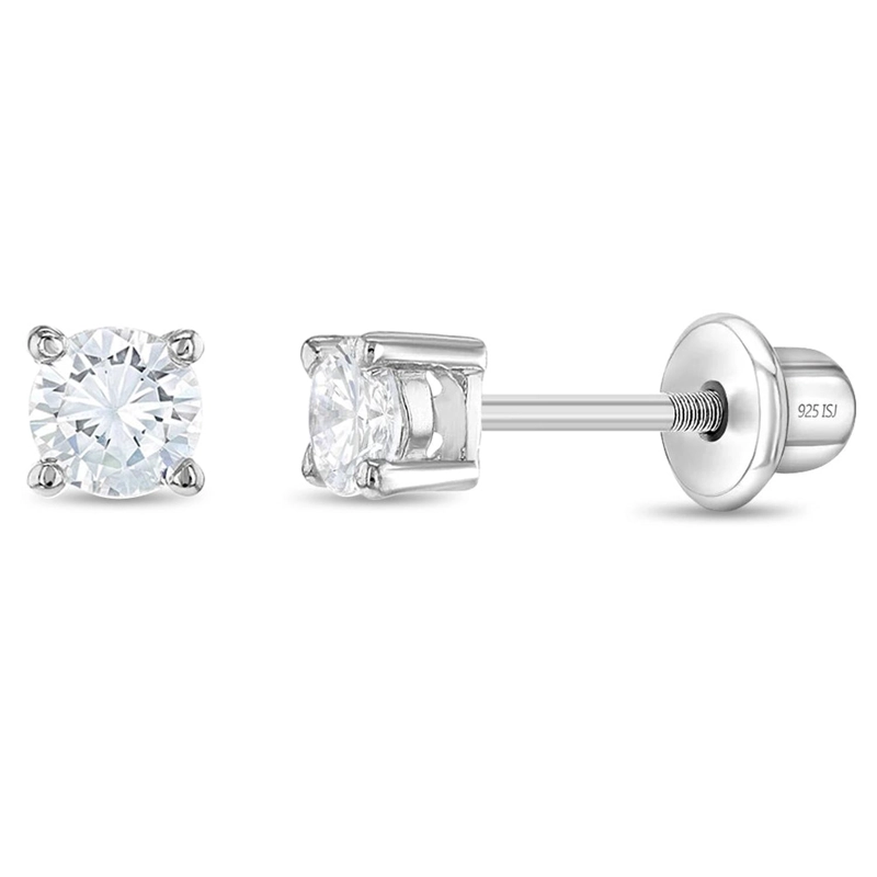AROS SOLITARIO REDONDO CON CIRCONES CUATRO PUNTAS DE PLATA 925 - 1