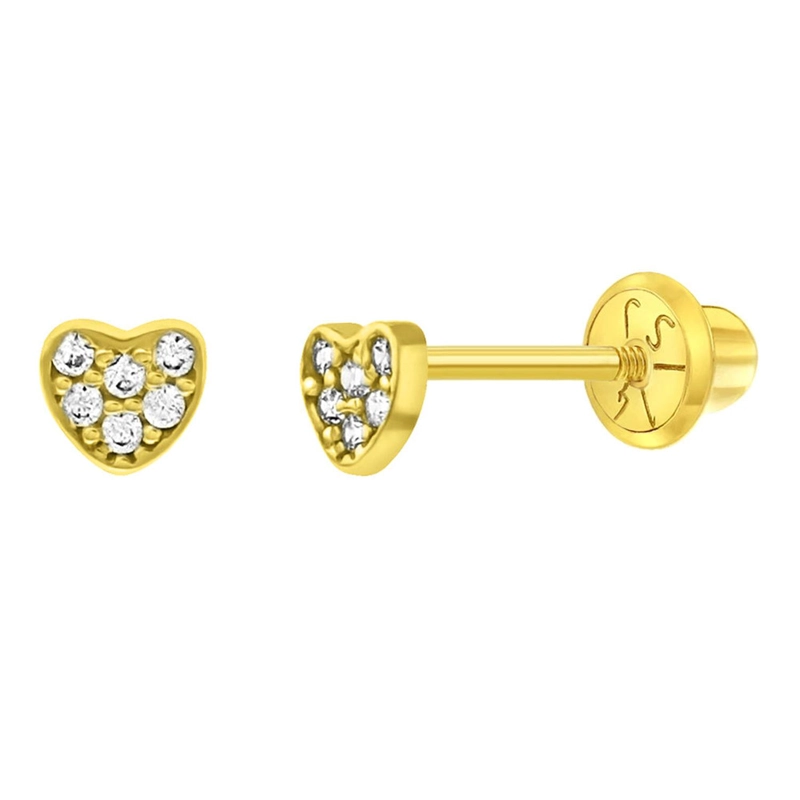 AROS DE CORAZON DE 3MM DE ORO DE 14K CON CIRCONES - 1