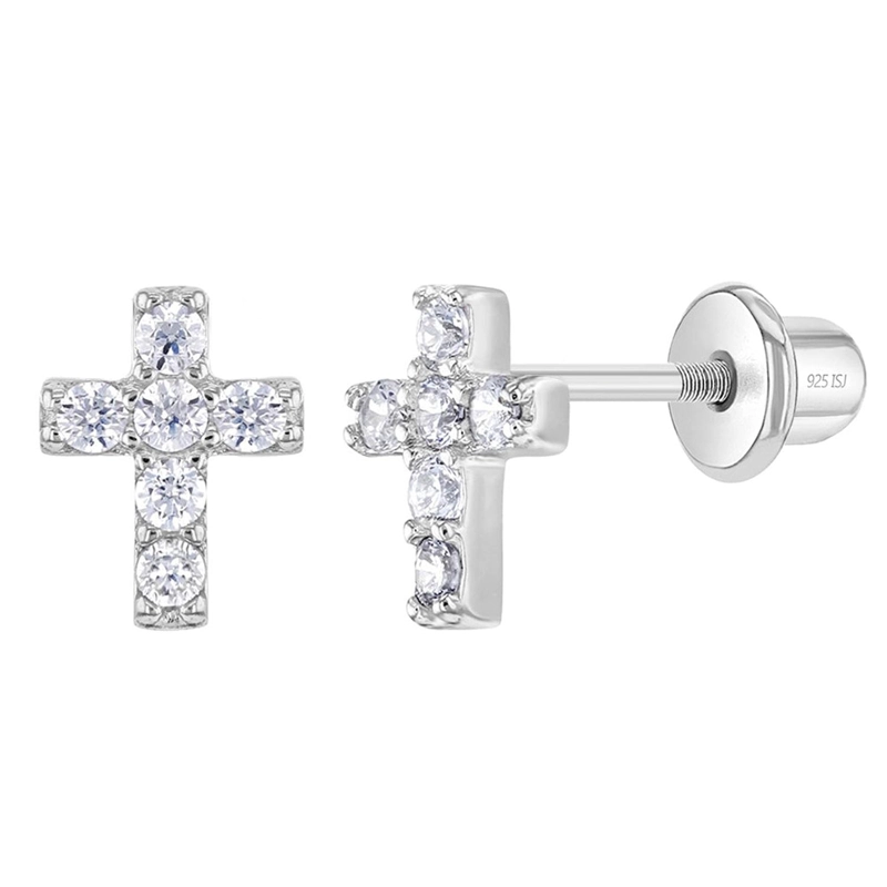 AROS DE CRUZ CON CIRCONES DE PLATA 925 PARA BEBES Y NIÑAS - 1